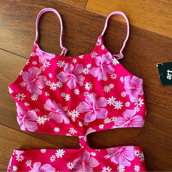 Art Class Girls' Simply Hibiscus One Piece Swimsuit Pink L (10/12) NWT - Picture 4 of 8
